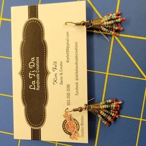 Seed Bead Tassel Antique Gold Tone Earrings